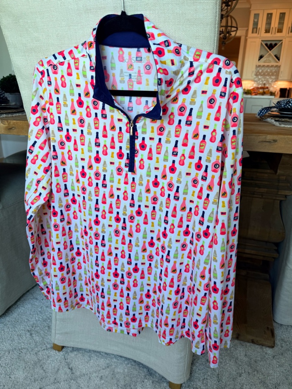 SanSoleil White Long-Sleeve Pullover with Colorful Bottle Print